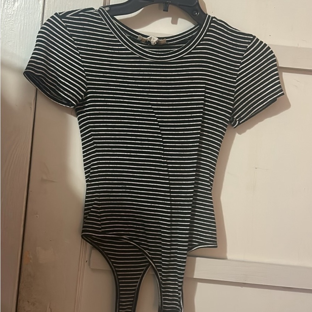 black and white striped body suit